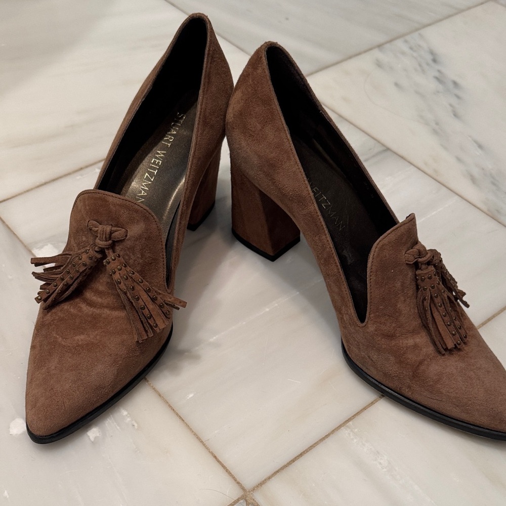 Stuart Weitzman Brown Suede Tassel Heels